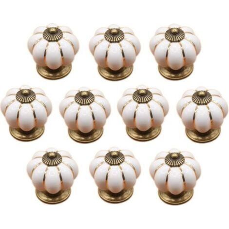 (Bianco) 10 pezzi Pomelli in ceramica per cassetti e armadietti da cucina