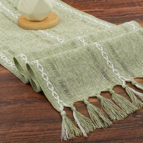Mantel con borla，decoración de mesa de comedor de primavera，mantel rústico de granja para fiestas y uso diario (verde) (1/5)