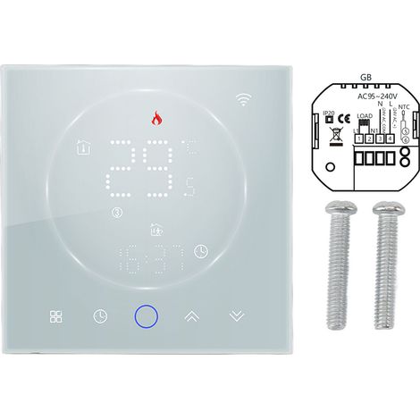 Drahtloser WiFi-Thermostat mit Sprachsteuerung und intelligentem Graffiti-Muster, intelligentes WiFi-Heimthermostat-Bedienfeld, AC95240V Elektroheizung, weiß. (1/5)