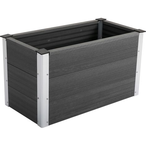 Jardiniere surelevee en aluminium 100x50x55,5 cm pour terrasse balcon gris (1/5)