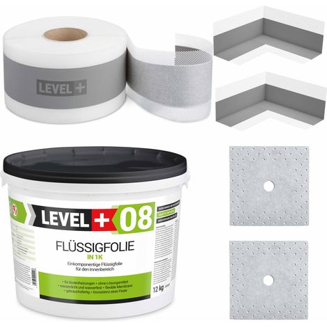 LEVEL+ Dichtset für Duschabdichtung Bad Dichtband Flüssigfolie 12kg SET18 (1/3)