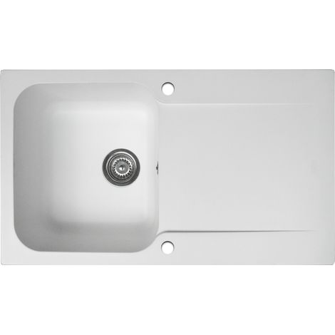 Essebagno Evier réversible 1 cuve 1 égouttoir Lisse résine blanc