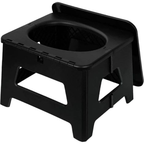 Toilette portatile pieghevole con coperchio, toilette di emergenza stabile, ergonomica e robusta per lunghi viaggi, campeggio, L Nero (1/5)