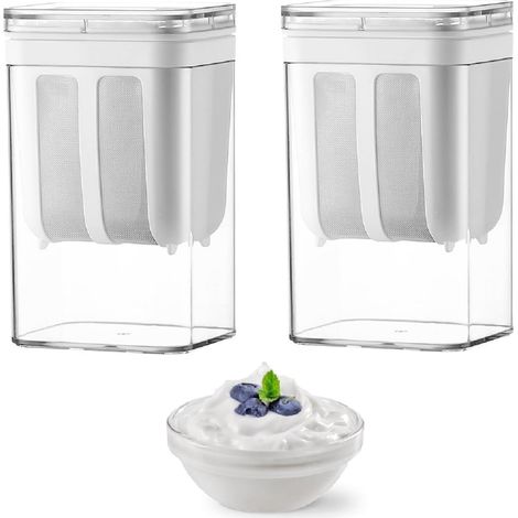 Passoire à Yaourt Grec Passoire Yaourtière 1100 ml Séparateur Lactosérum avec Crépine à Mailles Fines en Acier Inoxydable Filtre à Lait de Soja Fabricant de Lait de Noix (2pcs Blanc)