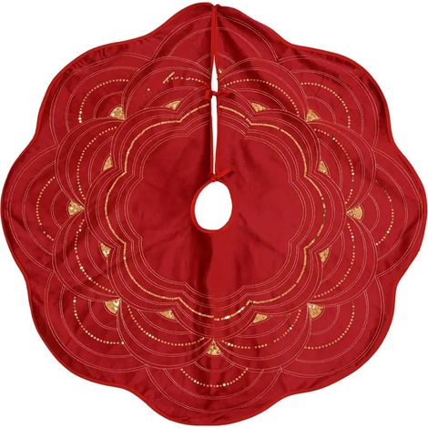 Copribase per albero di Natale in velluto rosso con fiori Ø100 cm (1/3)