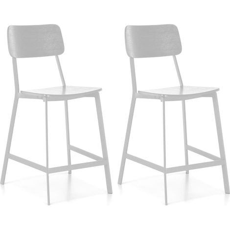 Set 2 Sgabelli 51x51,5xH97 cm in Legno e Metallo Woody Bianco (1/5)