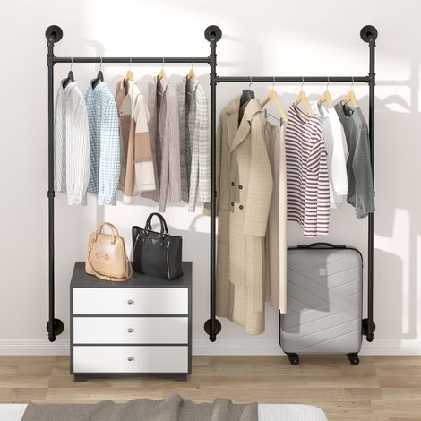 Industrial Iron Pipe Shelf Wall-Mounted Heavy Duty Garment Rail Wall Floating Shelves