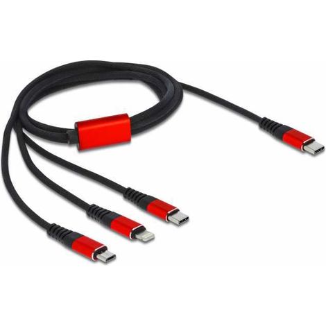 Câble de chargement USB DeLOCK 3-en-1 USB-C vers Lightning + Micro USB + Câble USB-C (1/2)
