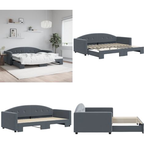 vidaXL Tagesbett Ausziehbar Dunkelgrau 90x200 cm Samt (1/5)