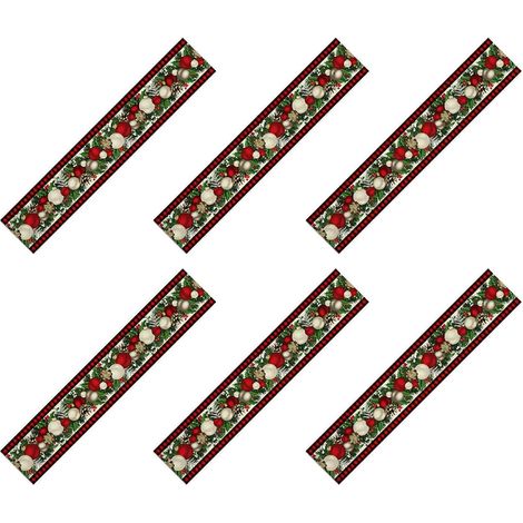 Chemin de table de Noël en lin à carreaux rouges et noirs, 6 pièces, 183 cm de long, pour une table d'hiver ou de Noël. (1/5)