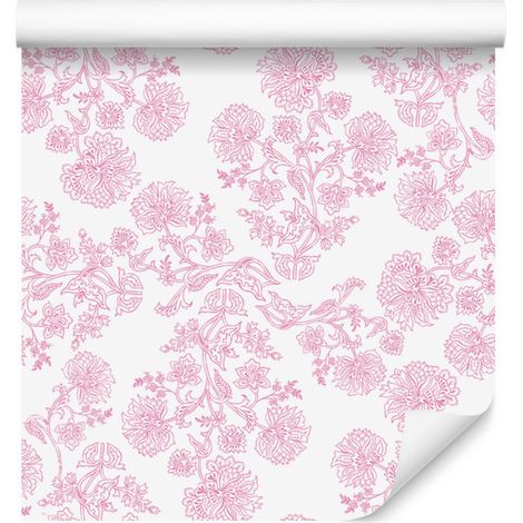 Papel pintado Flores blancas, parte inferior blanca para salón y dormitorio 50x1000 cm (1/5)