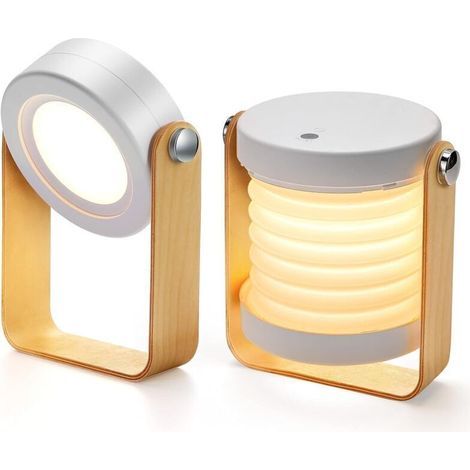 Nachttischlampe – USB-wiederaufladbare Klapptischlampe – 3 Helligkeitsstufen – Holzgriff – Warmweiß – 1 Stück (1/5)