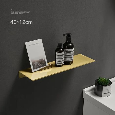 (Or brossé 40 cm) Étagère de rangement moderne pour salle de bain, cuisine et accessoires de maison, finition or brossé noir et blanc. (1/5)