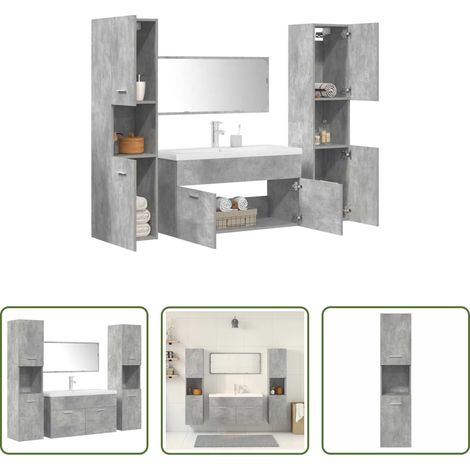 vidaXL Armoire suspendue - Ensemble de meubles de salle de bain 5 pcs gris béton (1/5)