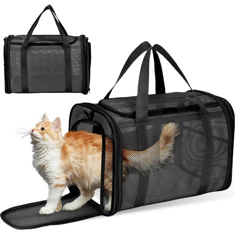 Cage de transport pour chat, cage de transport pour chien, pliable, en maille respirante, 42 x 29 x 26 cm, idéale pour les voyages et les visites chez le vétérinaire.
