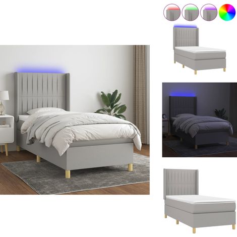 Boxspringbett mit Matratze & LED Hellgrau 90x200 cm Stoff - Boxspringbett - Doppelbett - Schlafsofa - Lattenrost - Bettsystem (1/5)