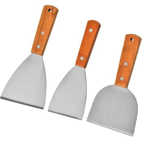 Spatule inox triple, cuillère fine professionnelle pour crêpes, burgers smashés et œufs, pelle de cuisine robuste pour steak, lot de 3 ustensiles de cuisson. (1/5)
