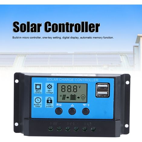 60-A-PWM-Solarregler – Batterieregler für Solarmodule mit zwei 5-V-USB-Anschlüssen und LCD-Display – Erweiterter Schutz – Schwarzes ABS
