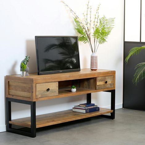 Meuble TV bois recyclé double plateau BRISBANE