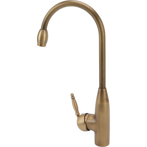 Robinet de salle de bain en laiton antique, robinet de cuisine à poignée unique et douchette extractible, robinet d'eau chaude et froide, style ancien Petit Cygne