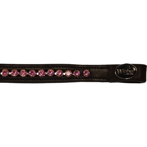 Pony, Marrone: Frontalino Winner in cuoio 16 mm con strass rosa