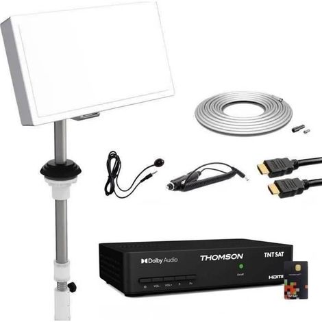 SELFSAT KIT PARABOLE PLATE AVEC LNB SINGLE 1 SORTIE INTÉGRÉ + RÉCEPTEUR TNTSAT + CÂBLE COAXIAL 20M