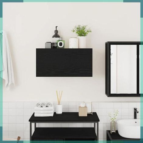 Armoire murale de bain - 860059 - Noir - Bois d'ingénierie - 60 x 25 x 30 cm (1/5)