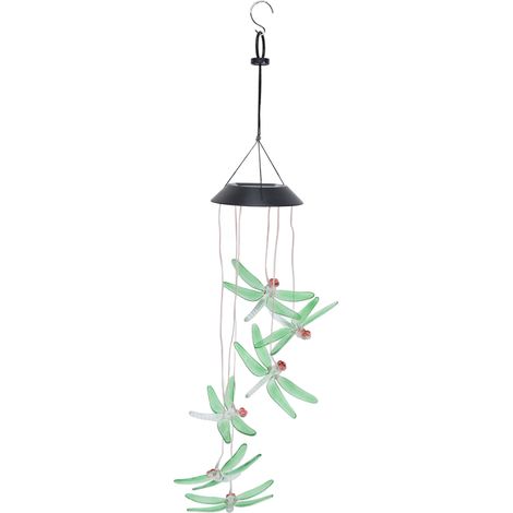 Solar-Windspiel, lichtempfindliches Design, wasserdicht, automatischer Betrieb, grüne Libellenform, farbwechselnde Lichter (1/5)