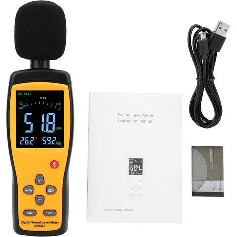 Sonomètre numérique AS844+ SMART SENSOR, mesureur de bruit dB, moniteur de niveau sonore portable, instrument de mesure de décibels avec écran digital, capteur haute précision