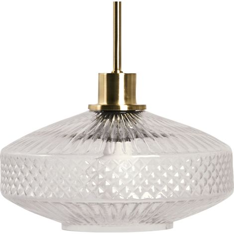 Lampada a sospensione elegante in cristallo stile glamour moderno con base in metallo dorato e paralume in vetro trasparente Pirris