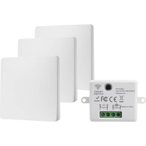 Interrupteur sans fil 230V interrupteur va et vient sans fil 10A 433MHz interrupteur radio sans fil et sans pile d'éclairage télécommandé Portée 30M Sans Câblage 1 récepteur 3 Contrôleur WHD05+WHZ03 (1/5)