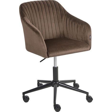 Sedia da ufficio girevole moderna con braccioli, altezza regolabile, in velluto marrone, modello Venice
