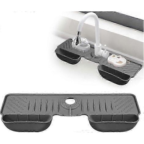 Silikon-Abtropfmatte mit Schwammhalter, wasserführendes Design zum Trockenhalten der Arbeitsfläche, Küchenspülen-Organizer, l (1/5)