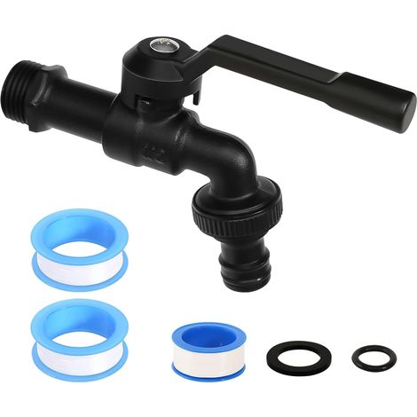 Robinet de Jardin, 1/2" Robinet Exterieur Jardin avec Adaptateur, Robinet D'eau en Laiton pour La Maison Et Le Jardin Noir (1/5)