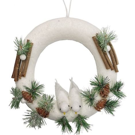 Couronne de Noël Blanche Oiseau 27cm - SILUMEN (1/2)