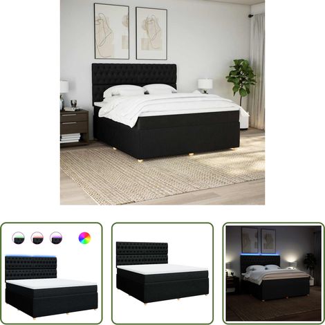 vidaXL LED-Beleuchtung - Boxspringbett mit Matratze Schwarz 180x200 cm Stoff (1/5)
