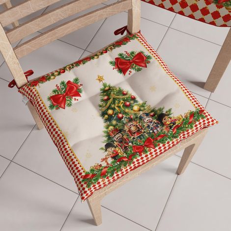 Lot de 6 Galettes de Chaise de Noël 40x40cm, Coussins de Chaises pour Intérieur et Extérieur avec Attaches, Décoration de Noël (1/4)