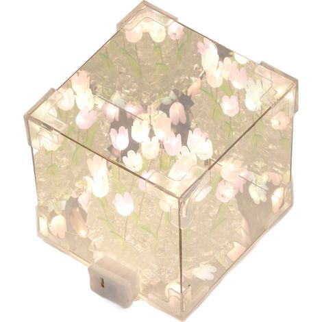 Lampe miroir cube tulipe 2 en 1, veilleuse LED décorative, faite main, à monter soi-même, pour un anniversaire entre amis, colorée (1/5)