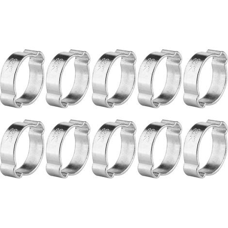 10 Stück verzinkte Doppelohr-Schlauchschellen 5-23 mm für Kraftstoffschläuche (20-23 mm) (1/2)