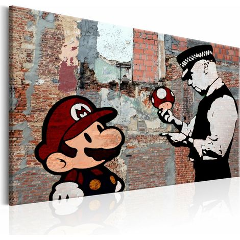 Tableau Mario Bros sur mur Banksy - 120 x 80 cm (1/4)