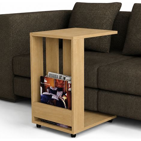Tavolino Ausiliario con Ruote Design Moderno Mobile Letto Divano Colore Quercia