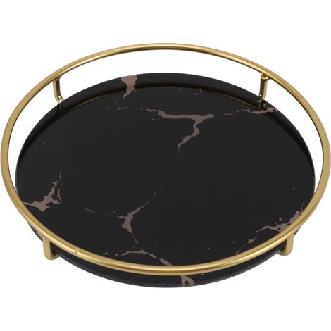 Plateau de salle de bain antidérapant, élégant et raffiné, rond, noir, idéal pour ranger cosmétiques et bijoux. (1/5)