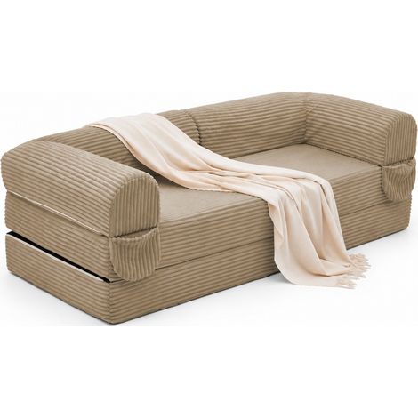 ELVMI Divano Letto 2 Posti Convertibile, Funzione Letto Matrimoniale, Braccioli Imbottiti, in Velluto a Coste Marrone (1/5)
