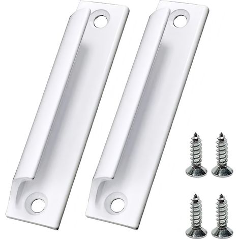 Poignée Porte Coulissante - Alliage D'aluminium Blanc - Pour Portes-Fenêtres Et Fenêtres - 90 mm - Trou Centré 76 mm - 2 Pièces (1/5)
