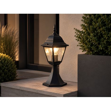 Sockelleuchte LIVENZA nostalgische Laterne, Aluminium Schwarz, Höhe 39cm (1/5)
