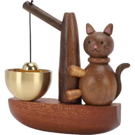 Niedliche Türklingel mit Katzenmotiv aus schwarzem Walnussholz – ideal zum Aufhängen, für Laden und Zuhause. (1/5)