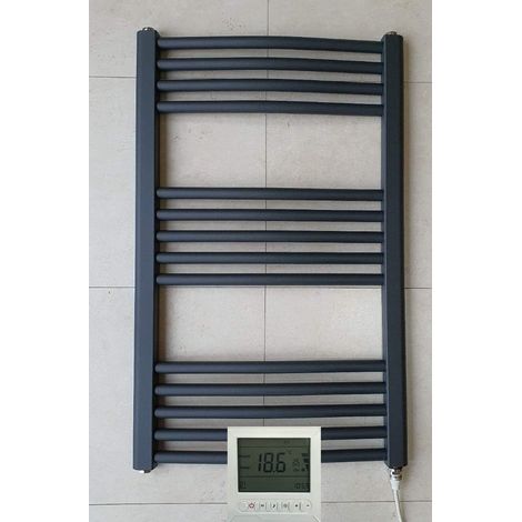 York 500 x 800mm Anthracite Electric Curved Towel Rail Bathroom Radiator With Controller