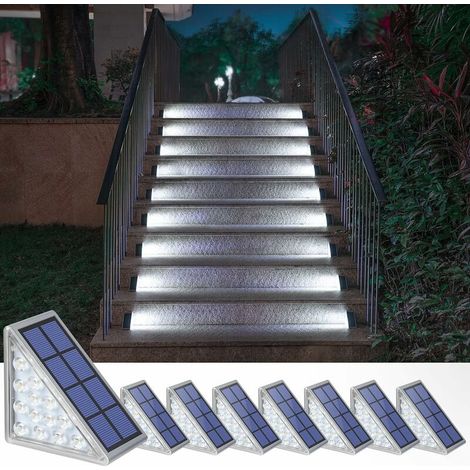 RHG Lot de 8 lampes solaires pour escaliers, escaliers, terrasse, allée, porche, porte d'entrée, trottoir - Blanc froid (1/5)