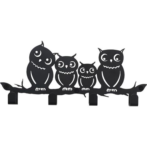 Clavier, crochet à clés avec quatre motifs de hibou mignons, porte-clés avec 4 crochets, clavier moderne en métal pour cuisine, entrée, couloir, chambre et porte d'entrée – Noir (1/5)