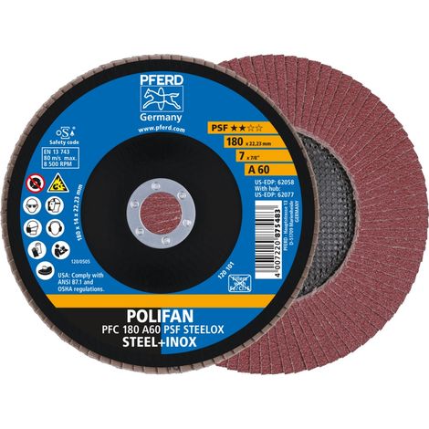 PFERD TOOLS POLIFAN Fächerscheibe PFC 180x22,23 mm konisch A60 Uni.-Linie PSF STEELOX Stahl/Edelstahl 10 Stk (1/5)